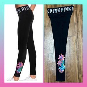 PINK VS TROPICAL HIBISCUS FLORAL BLING LEGGINGS
